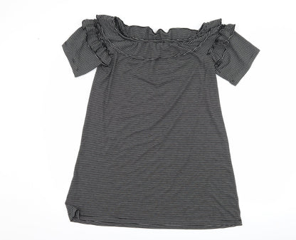 Back view of Papaya women’s black striped shift, size M