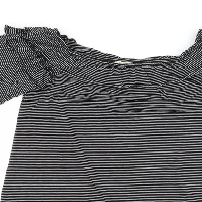 Close-up detail of Papaya women’s black striped shift, size M