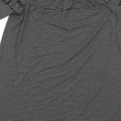Brand and care label for Papaya women’s black striped shift, size M