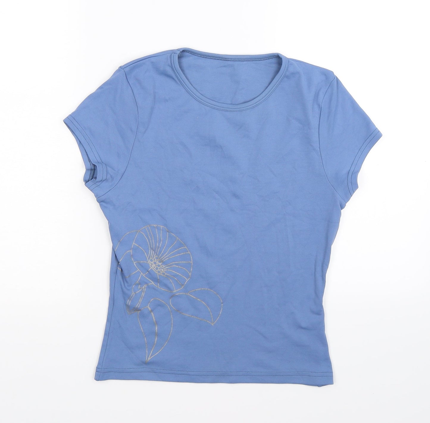 Preworn Womens Blue Floral  Basic T-Shirt Size M