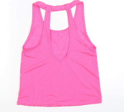 Back view of Young Dimension girls’ pink geometric basic tank, size 9-10, years