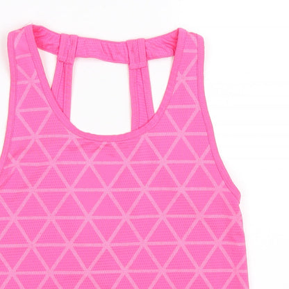Close-up detail of Young Dimension girls’ pink geometric basic tank, size 9-10, years