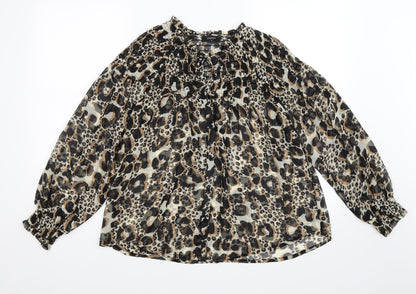 Additional front view of Papaya women’s brown polka dot chiffon basic blouse, size UK 8