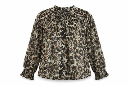 Front view of Papaya women’s brown polka dot chiffon basic blouse, size UK 8