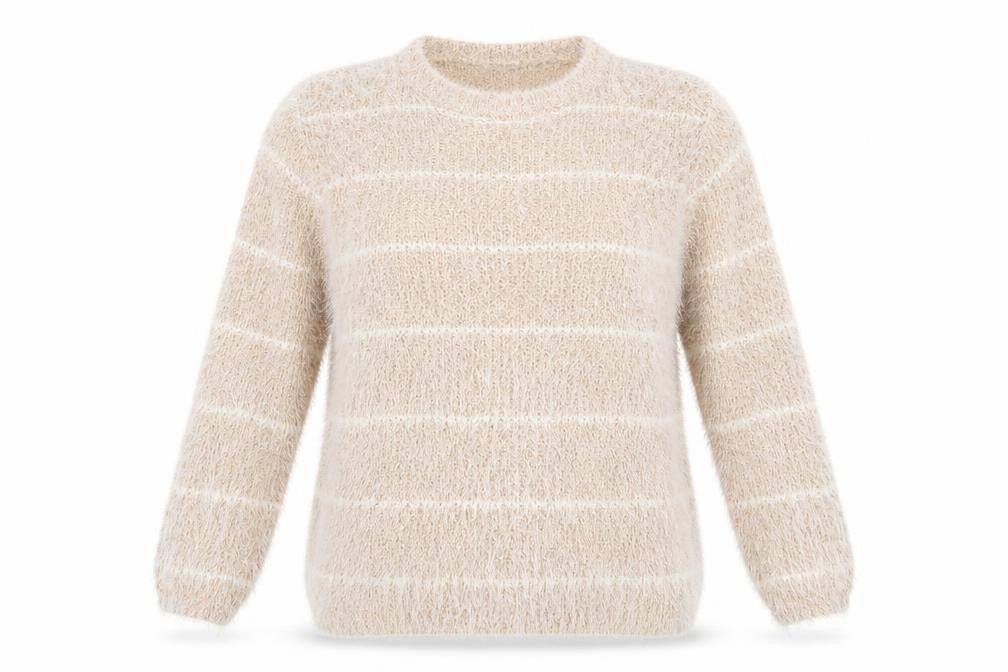 buisdaei Womens Beige Striped Knit Pullover Jumper Size XL