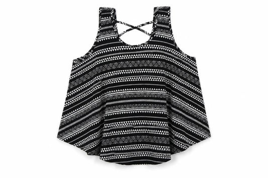 Front view of Young Dimension girls’ black geometric satin basic t-shirt, size 12-13, years