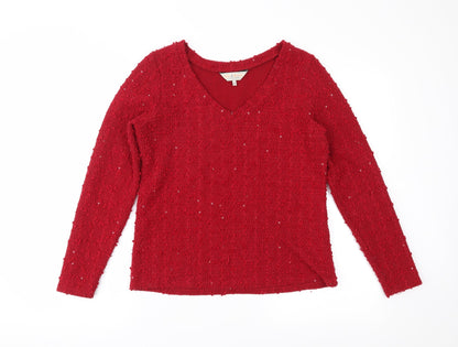 Front view of Dorothy Perkins women’s red knit jumper, size UK 10