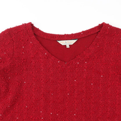 Close-up detail of Dorothy Perkins women’s red knit jumper, size UK 10