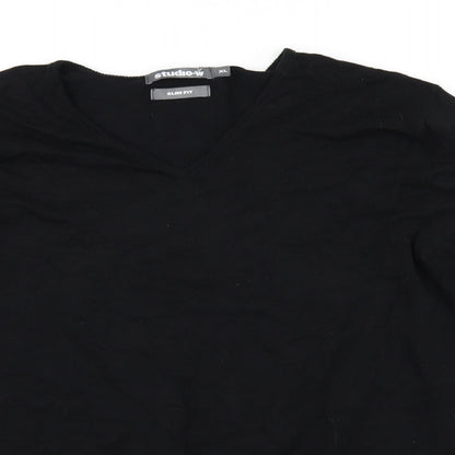 Close-up detail of Woolworths men’s black jumper, size XL