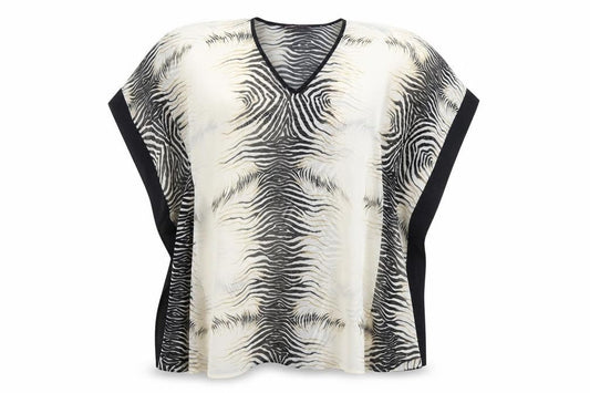 Front view of Boohoo women’s ivory floral tunic blouse, size L, - oversized