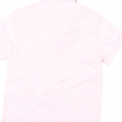 Brand and care label for Primark boys’ pink basic button-up, size 7-8, years