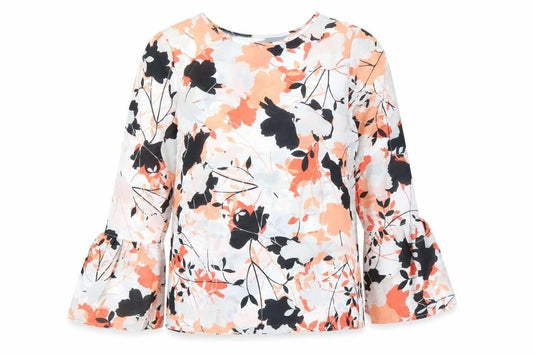 Front view of Avon women’s white floral basic blouse, size UK 10