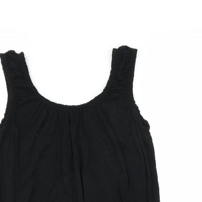 Close-up detail of Preworn women’s black basic blouse, size S