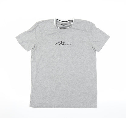 Additional front view of boohooMAN women’s grey basic t-shirt, size S