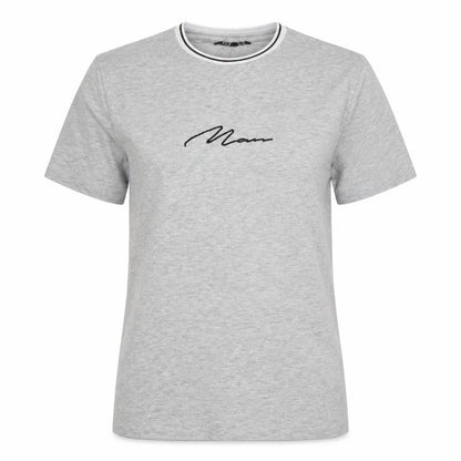 Front view of boohooMAN women’s grey basic t-shirt, size S