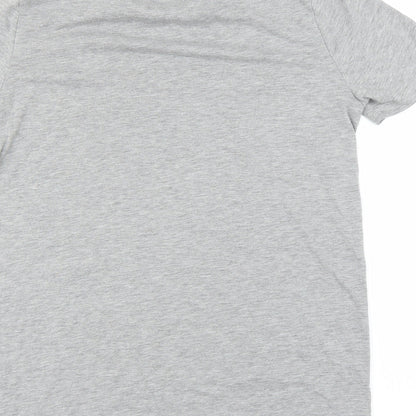 Brand and care label for boohooMAN women’s grey basic t-shirt, size S