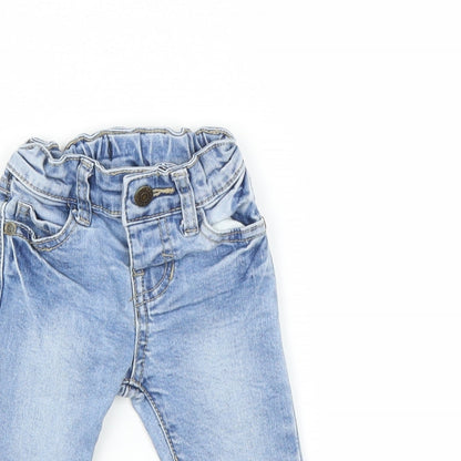 Close-up detail of Pumpkin Patch girls’ blue jeans, size 3-6, months