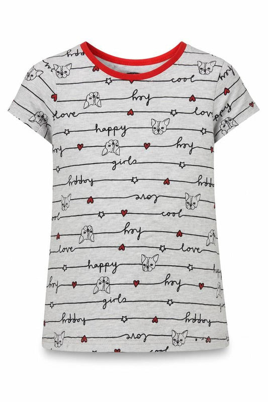 Front view of George girls’ grey animal print basic t-shirt, size 5-6, years