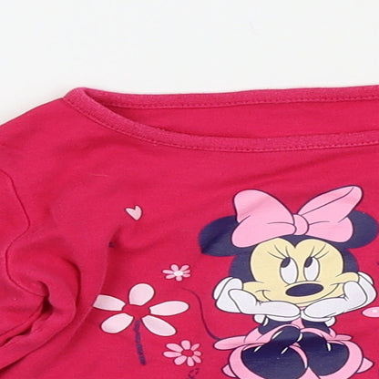 Close-up detail of Disney girls’ pink solid babydoll pyjama top, size 12-18, months - mini mouse