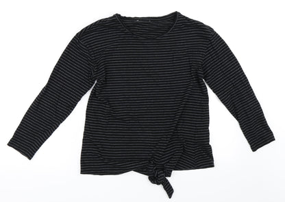 Additional front view of Warehouse women’s black striped basic t-shirt, size UK 8
