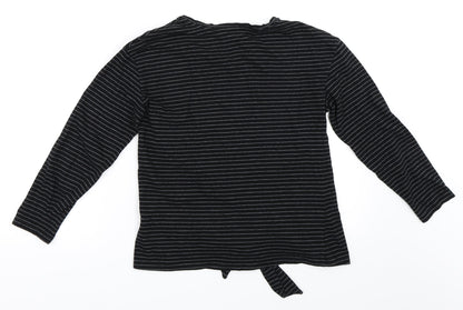 Back view of Warehouse women’s black striped basic t-shirt, size UK 8