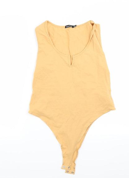 Front view of Boohoo women’s orange basic tank, size UK 14