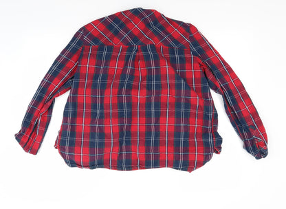 Back view of Berkertex women’s red check basic button-up, size L