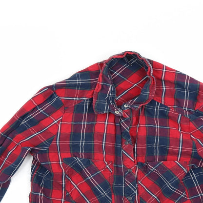 Close-up detail of Berkertex women’s red check basic button-up, size L