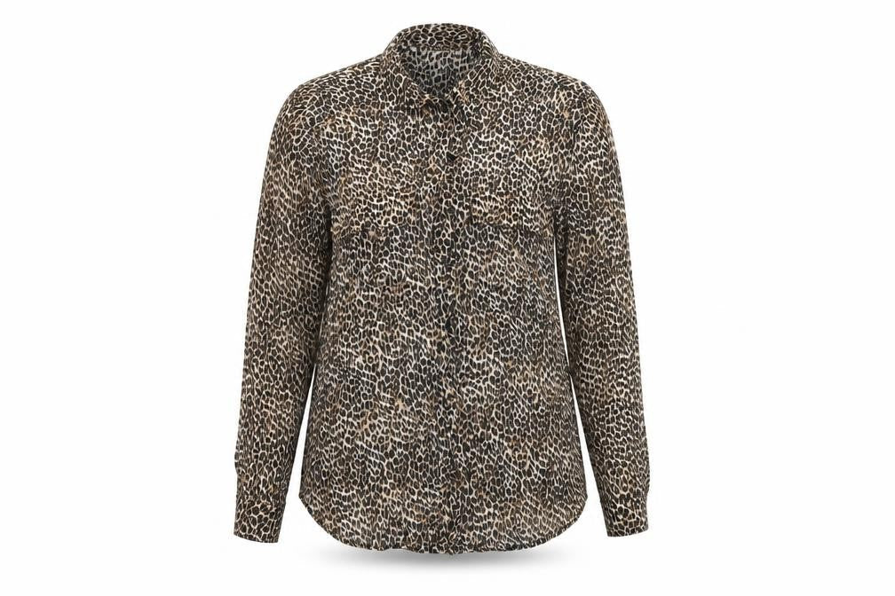 Bershka Womens Brown Animal Print  Basic Button-Up Size S