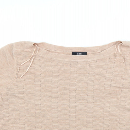 Close-up detail of F&F women’s brown jumper, size UK 14