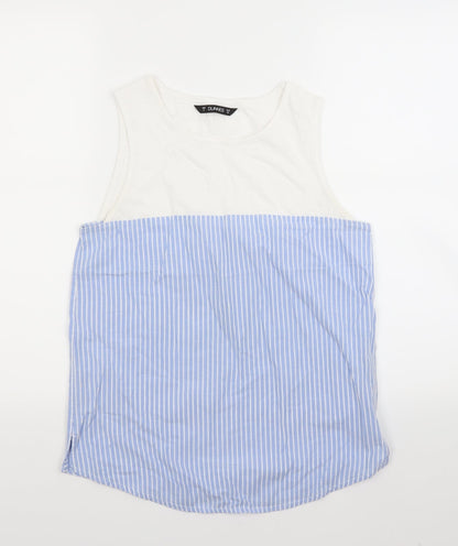 Front view of Dunnes women’s beige striped basic t-shirt, size UK 8