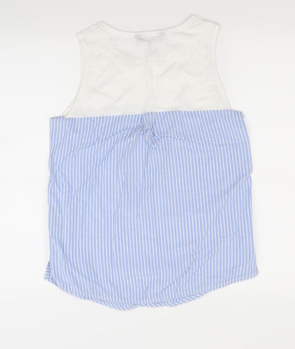 Back view of Dunnes women’s beige striped basic t-shirt, size UK 8