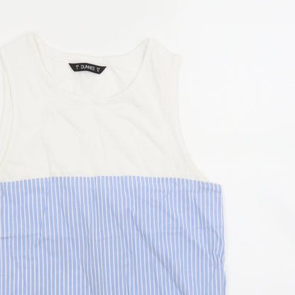 Close-up detail of Dunnes women’s beige striped basic t-shirt, size UK 8