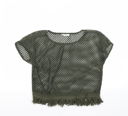 Additional front view of Mango women’s green basic t-shirt, size S