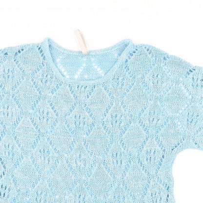 Close-up detail of Leo & Nicole women’s blue knit jumper, size S