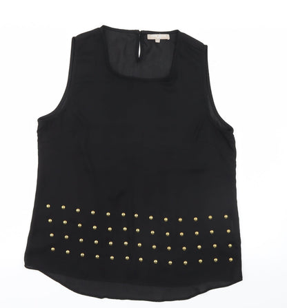 Additional front view of Pink Boom women’s black mesh basic blouse, size L