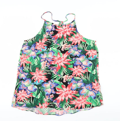 Additional front view of New Look women’s pink floral mesh basic blouse, size UK 14