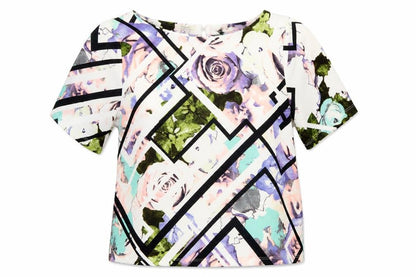 Front view of Papaya women’s purple geometric basic blouse, size UK 12