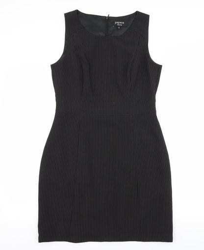 Front view of Papaya women’s black striped a-line, size UK 12