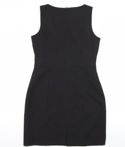 Back view of Papaya women’s black striped a-line, size UK 12