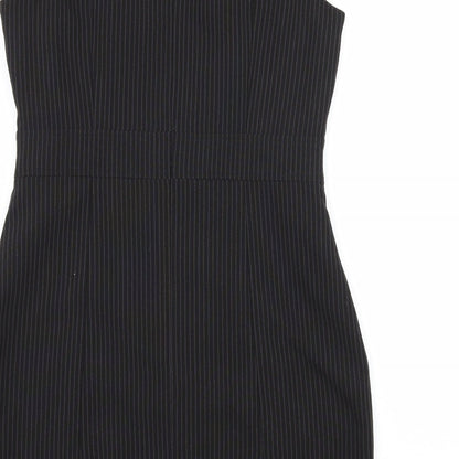 Brand and care label for Papaya women’s black striped a-line, size UK 12