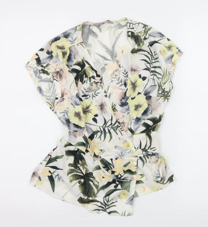 Front view of Dorothy Perkins women’s white floral basic blouse, size UK 8
