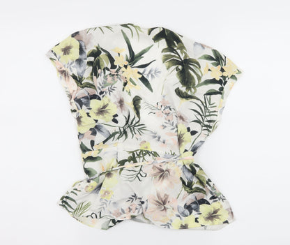 Back view of Dorothy Perkins women’s white floral basic blouse, size UK 8