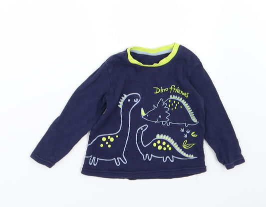 Primark Boys Blue  Jersey Basic T-Shirt Size 12-18 Months  - Dino friends