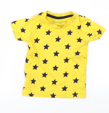 Additional front view of Primark Baby Yellow Jersey Basic T-Shirt, size 12-18, Months - Star Print