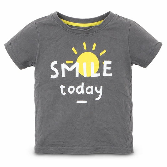 Front view of Primark boys’ grey jersey basic t-shirt, size 12-18, months - smile today