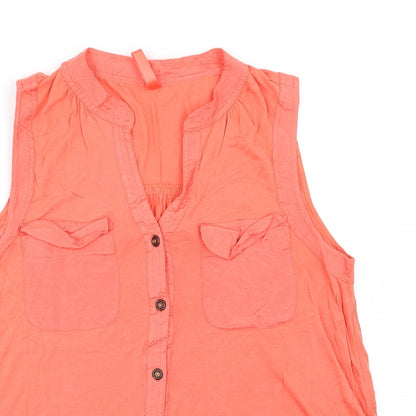 Close-up detail of NET women’s pink jersey basic blouse, size UK 10