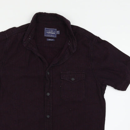 Close-up detail of Topman men’s purple button-up, size S