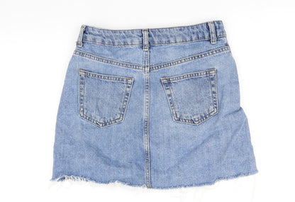 Back view of Topshop women’s blue flare skirt, size UK 8