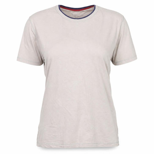 Front view of pre worn women’s beige basic t-shirt, size 2XL